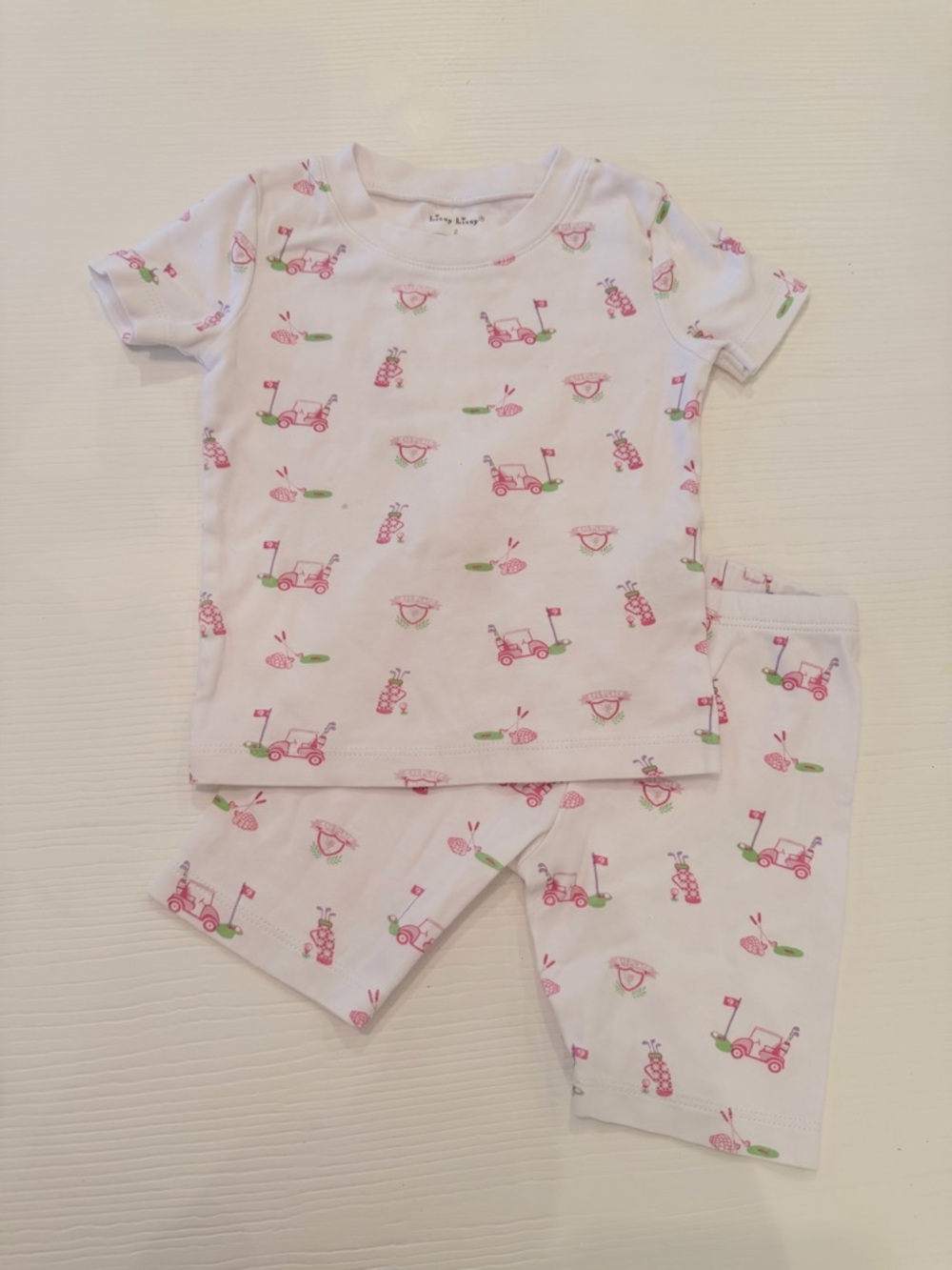 Kissy Kissy White Pajama Set with Pink & Green Golf Print
